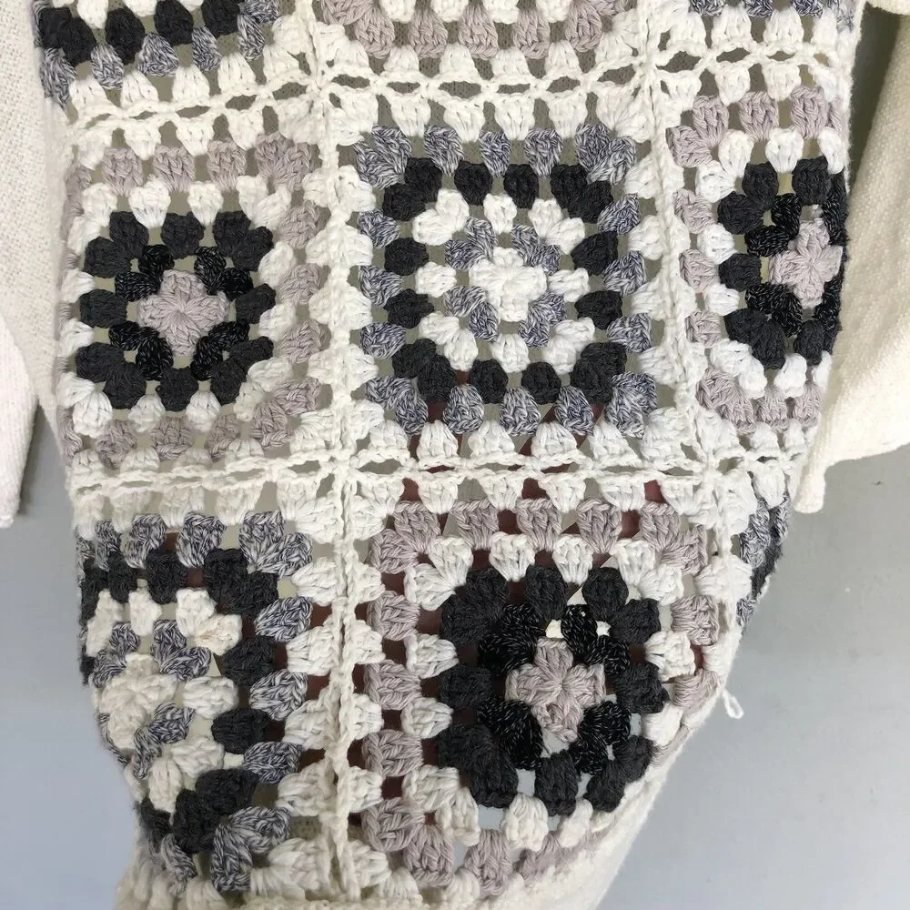 Womens Crochet Granny Square Knit Top M Boho Cottagecore Sweater Y2K Festival